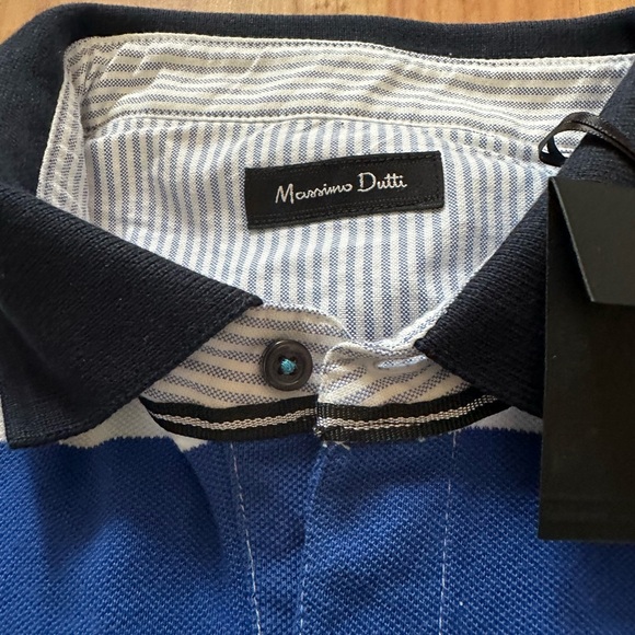 NWT Men’s Massimo Dutti Blue Striped Polo Shirt - Picture 2 of 5